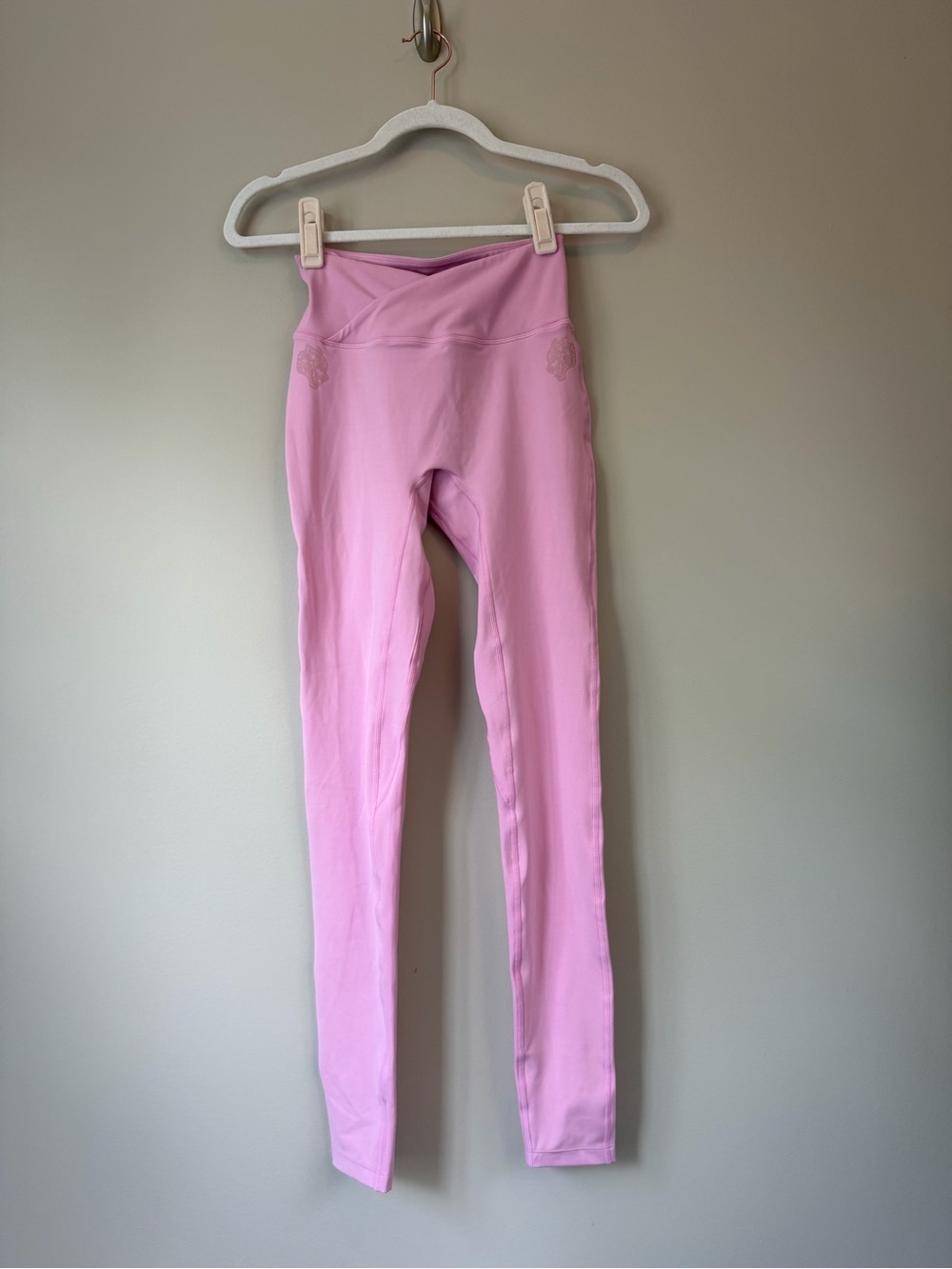 Darc Sport Legging Sz S Pink High Rise Crossover Waist Wolf Logo VGUC
